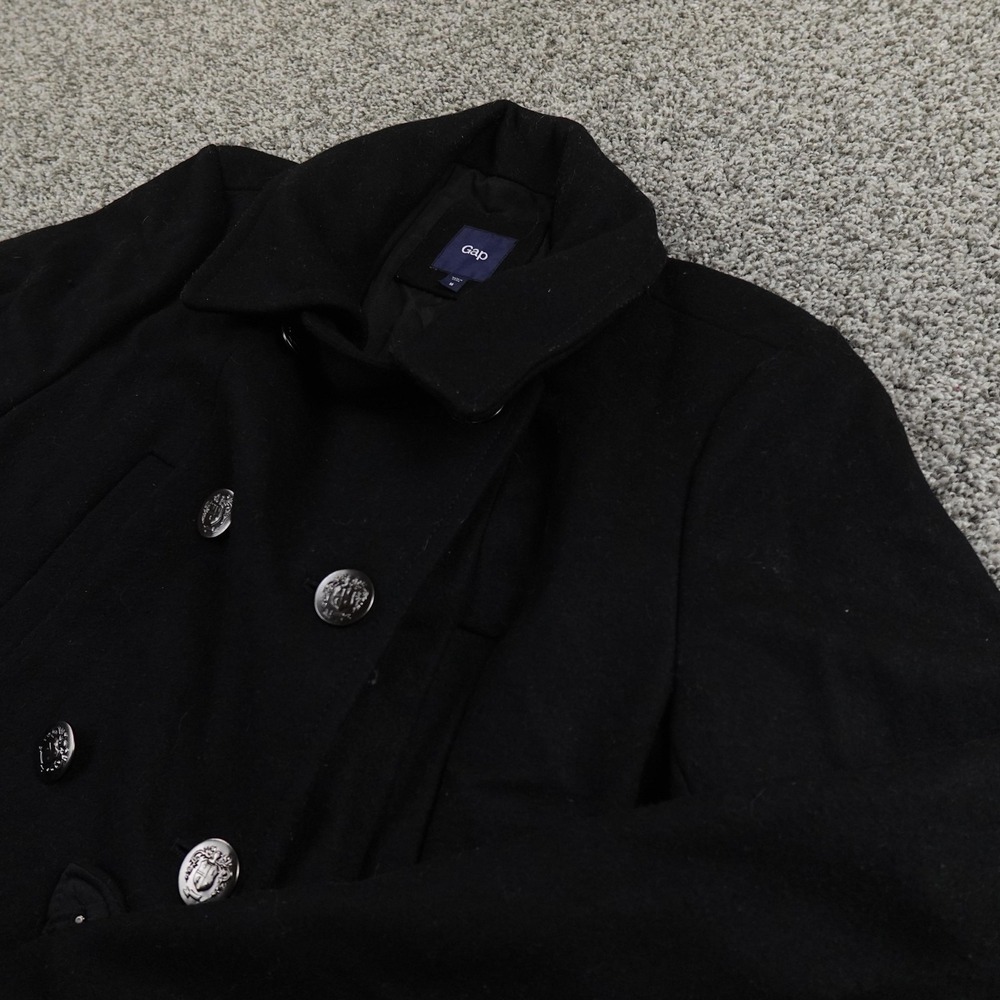 Gap Jacket Womens M Black Wool Double Breasted Peacoat Car Coat Heavy Preppy Y2K - Picture 1 of 10